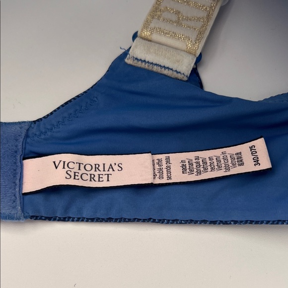 Victoria’s Secret Wireless Lightly Lined T-Shirt Bra Logo Straps Blue Knit 34D - Picture 4 of 10